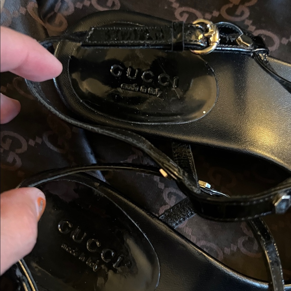 🛑 1 hour sale. GUCCI, size 7, Black Leather Bamboo Sandals w/ COA & dust bag - Picture 13 of 15